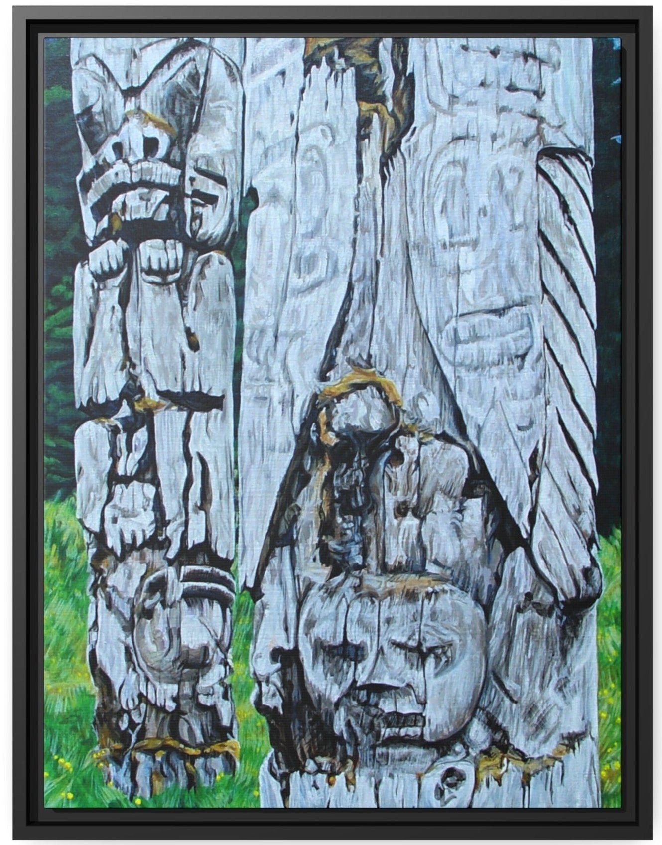 Totem Poles at SGang Gwaii ~ Matte Canvas, Black Frame