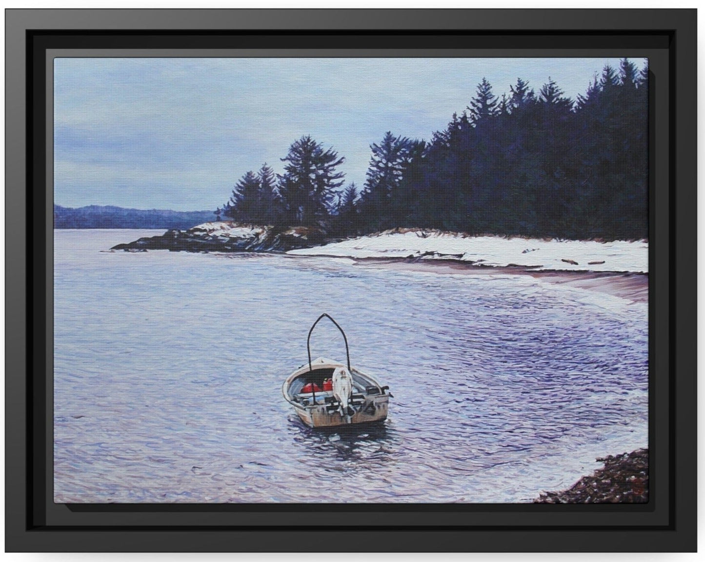 Empty Boat in Winter ~ Matte Canvas, Black Frame