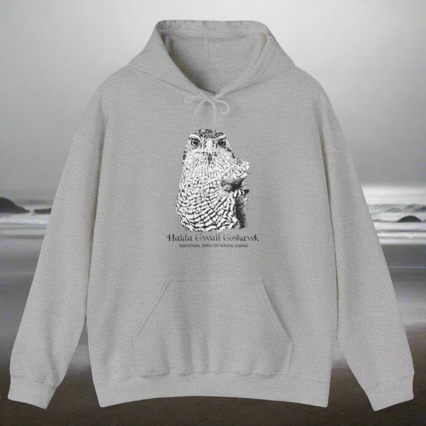 Haida Gwaii Goshawk ~ B&W Linework - Unisex Heavy Blend™ Hoodie