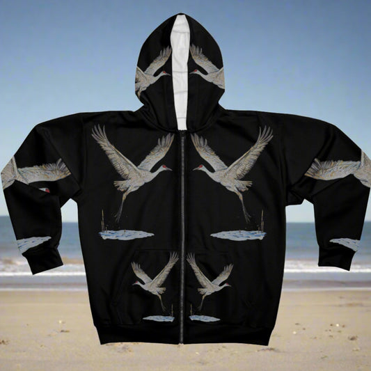 Sandhill Crane ~ Unisex Zip Hoodie (AOP)