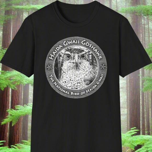 Haida Gwaii Goshawk ~ B&W Unisex Softstyle T-Shirt