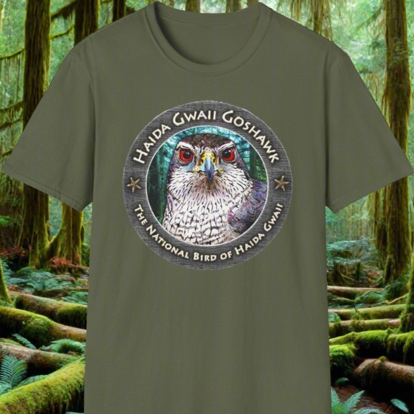 Haida Gwaii Goshawk ~ Full Colour - Unisex Softstyle T-Shirt