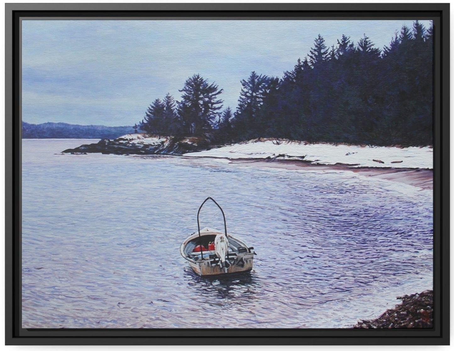 Empty Boat in Winter ~ Matte Canvas, Black Frame